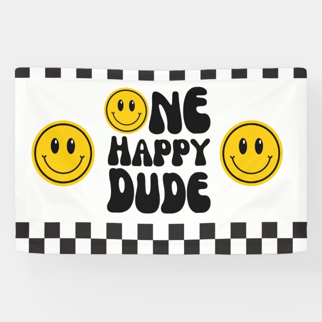 One Happy Dude Happy Face Birthday Banner (Horizontal)