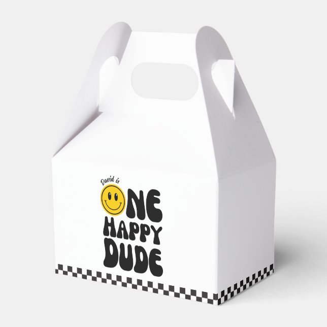 One Happy Dude Happy Face Boy First Birthday  Favor Box (Front Side)