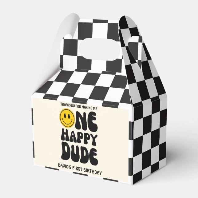 One Happy Dude Happy Face Boy First Birthday  Favor Box (Front Side)