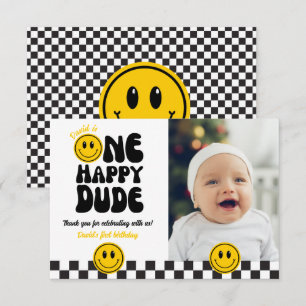 One Happy Dude Happy Face Photo Birthday Thank You Card