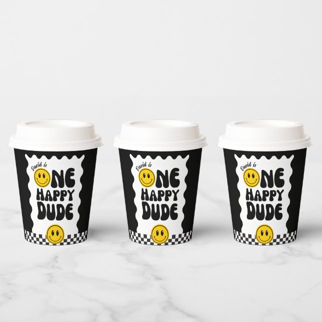 One Happy Dude Happy Face Wavy 1st Birthday Paper Cups (Multi)