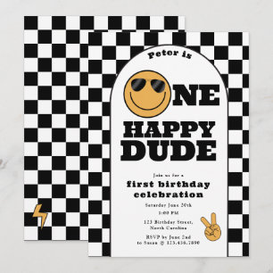 One Happy Dude Invite 1st First Birthday Cute Boy