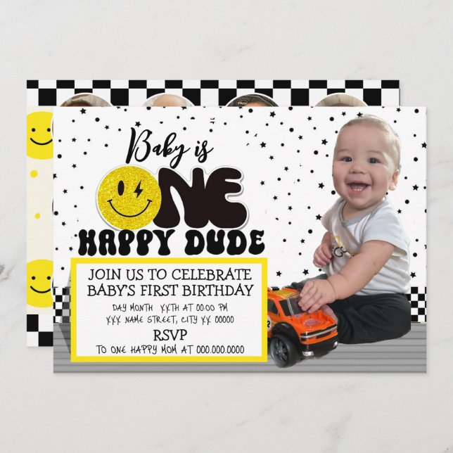 One Happy Dude Photo Invite Card (Front/Back)