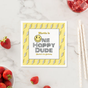 "One Happy Dude" Retro 1st Birthday Party Napkin