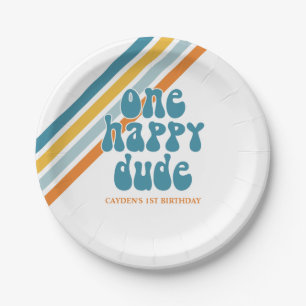 One Happy Dude Retro Boy birthday Paper Plates