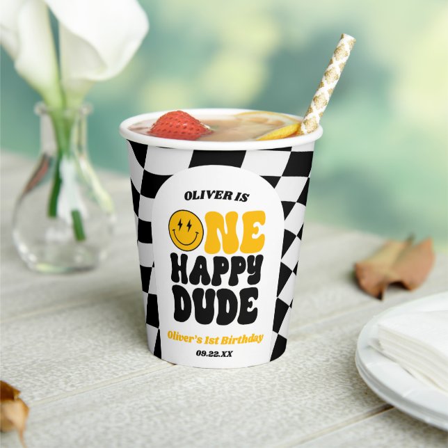 One Happy Dude Retro First 1st Birthday Party Paper Cups (Insitu)
