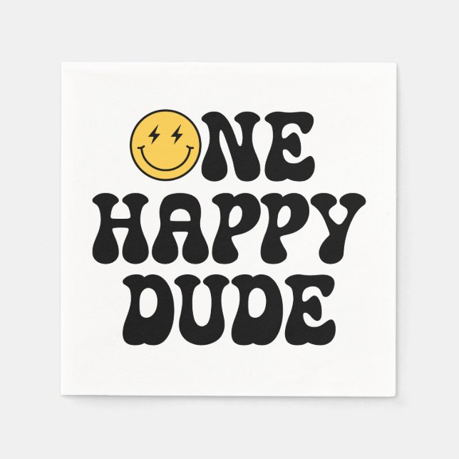 One Happy Dude Retro Happy Face 1st Birthday Napkin (Front)