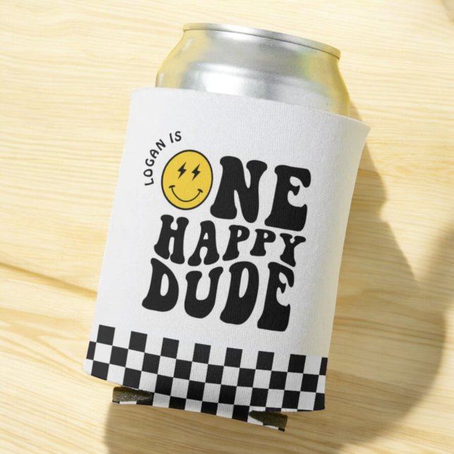 One Happy Dude Smile Face Boy First Birthday Can Cooler (Creator Uploaded)
