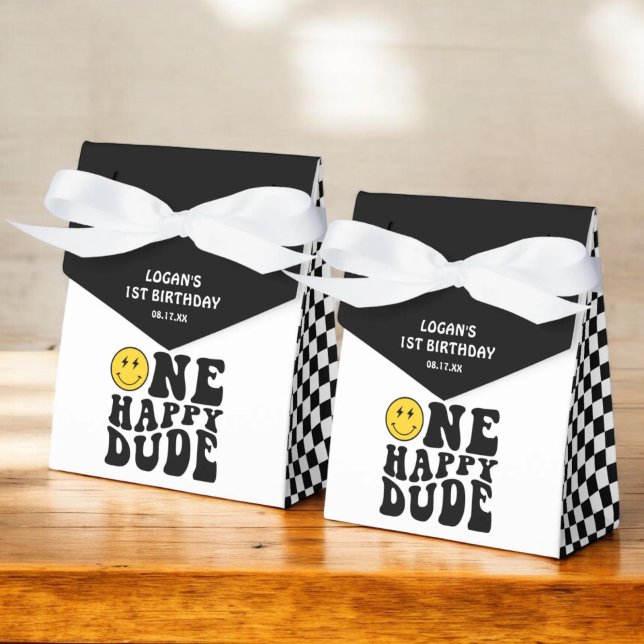 One Happy Dude Smile Face Boy First Birthday Favor Box (Creator Uploaded)
