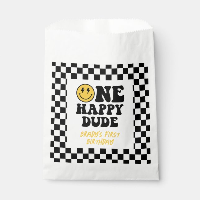 One Happy Dude Smile Face Boy First Birthday  Favour Bag (Front)
