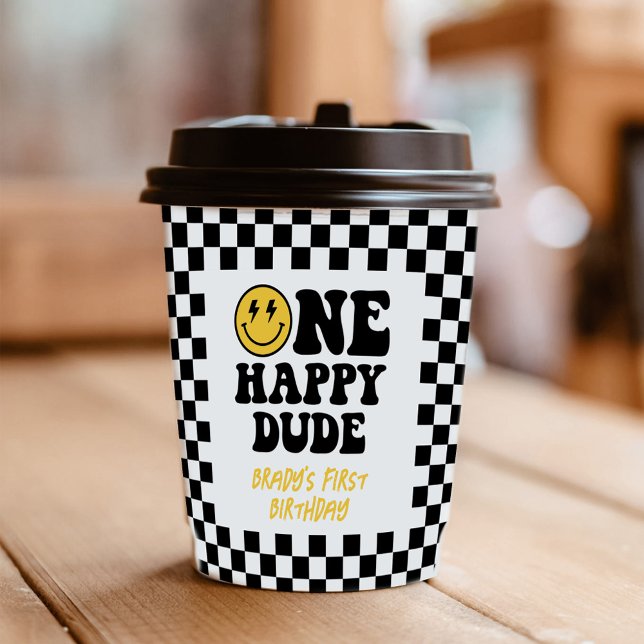One Happy Dude Smile Face Boy First Birthday  Paper Cups (Creator Uploaded)