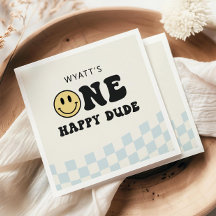 One Happy Dude Smile Face First Birthday Napkins