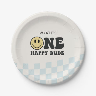 One Happy Dude Smile Face First Birthday Paper Plate