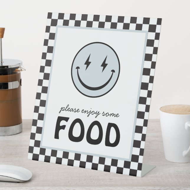 One Happy Dude Smile Face Food Station Pedestal Sign (In SItu)