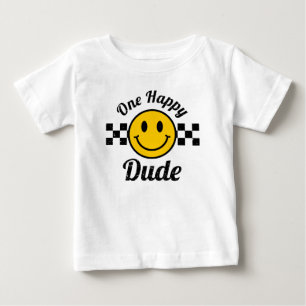 One Happy Dude Yellow Smile Face Birthday Matching Baby T-Shirt