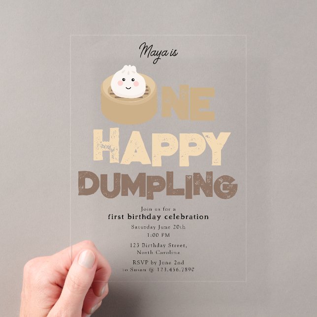 One Happy Dumpling Invite 1st  First Birthday Cute Acrylic Invitations (Insitu (Handheld))