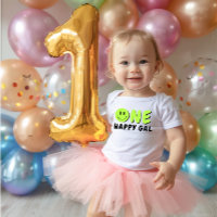 One Happy Gal 1st Birthday Green Smile
