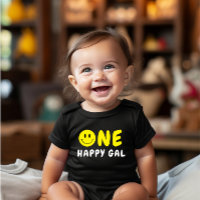 One Happy Gal 1st Birthday Yellow Smiley