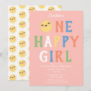 One Happy Girl Birthday Invite 1st Birthday Sun