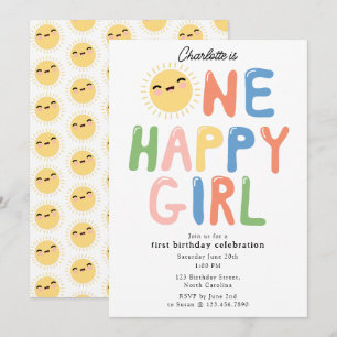 One Happy Girl Birthday Invite 1st Birthday Sun