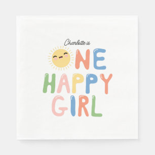 One Happy Girl Birthday Invite 1st Birthday Sun Napkin