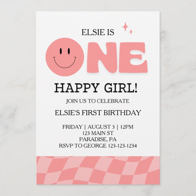 One Happy Girl First Birthday Invitation (Front)
