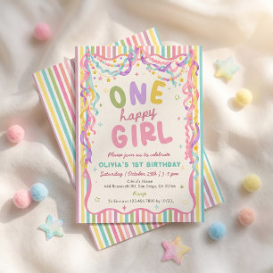 One Happy Girl Fun Colourful Birthday Invitation
