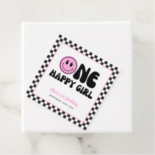 One Happy Girl Pink Happy Face Birthday Favour Tags