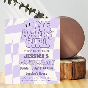 One Happy Girl Retro 1st Birthday Invitation