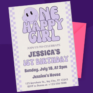 One Happy Girl Retro 1st Birthday Invitation