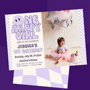 One Happy Girl Retro 1st Birthday Invitation