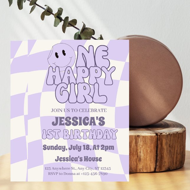 One Happy Girl Retro 1st Birthday  Invitation (Creator Uploaded)