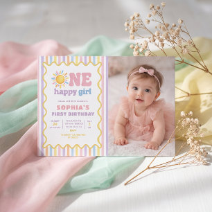 One Happy Girl Sunshine 1st Birthday Photo Invitation