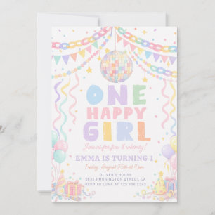 One Happy Girl Whimsical Disco Birthday Invitation