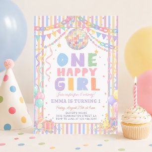 One Happy Girl Whimsical Disco Birthday Invitation