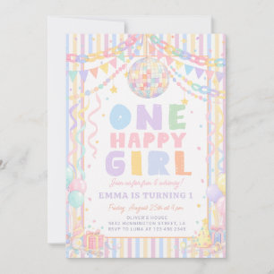 One Happy Girl Whimsical Disco Birthday Invitation