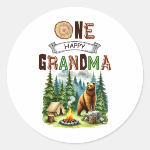 One Happy Grandma Camper First Birthday Camping Be Classic Round Sticker