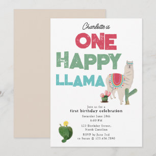 One Happy Llama Invite 1st Girl Birthday