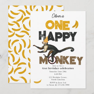 One Happy Monkey Cute Invite 1st First Birthday
