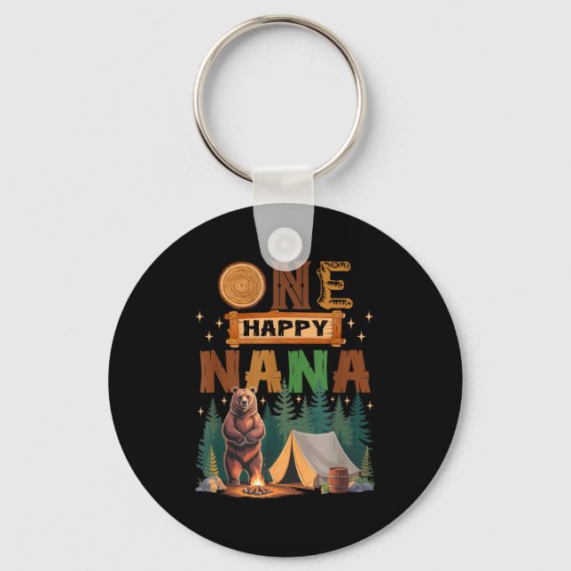 One Happy Nana Camper 1st Birthday Camng Bear  Keychain (Front)