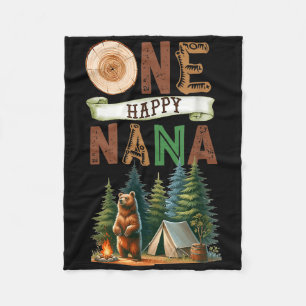 One Happy Nana Camper First Birthday Camping Bear  Fleece Blanket