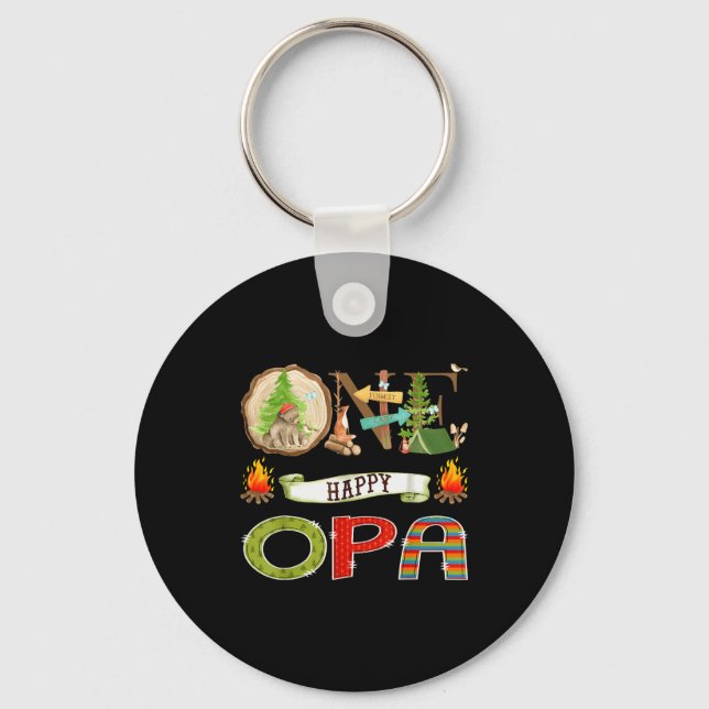 One Happy Opa Camper 1st Birthday Camng Bear  Keychain (Front)