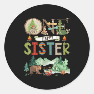 One Happy Sister Camper 1st Birthday Camng Bear  Classic Round Sticker