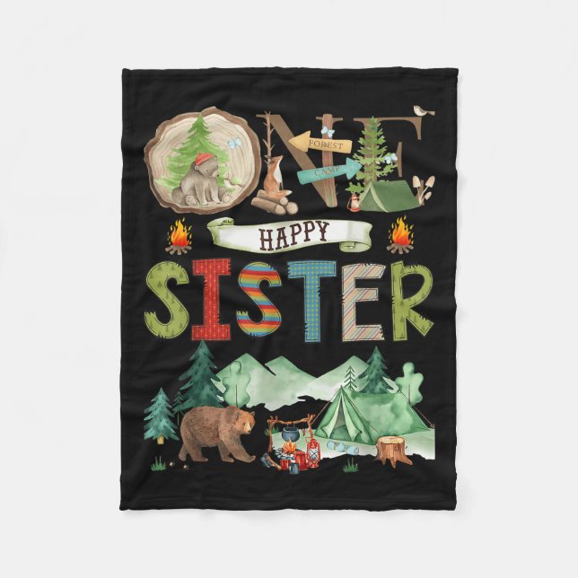 One Happy Sister Camper 1st Birthday Camng Bear  Fleece Blanket (Front)