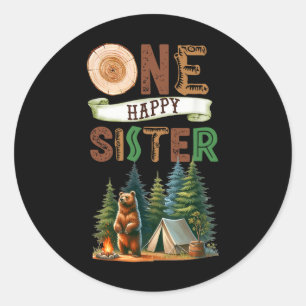 One Happy Sister Camper First Birthday Camping Bea Classic Round Sticker