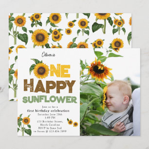 One Happy Sunflower 1st Summer Birthday Photo Invitation