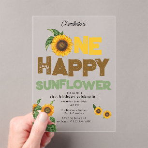 One Happy Sunflower Invite 1st Summer Birthday Acrylic Invitations