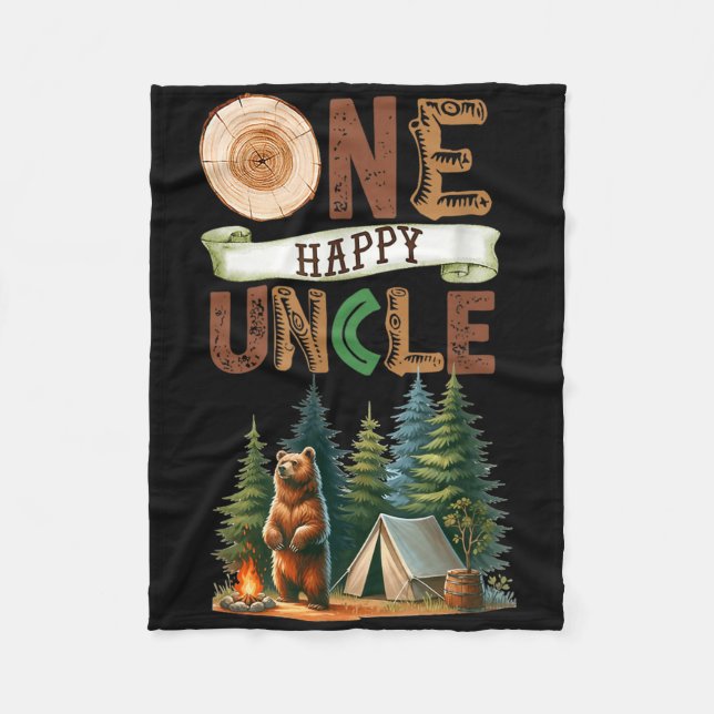 One Happy Uncle Camper First Birthday Camping Bear Fleece Blanket (Front)