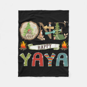 One Happy Yaya Camper 1st Birthday Camping Bear Fleece Blanket