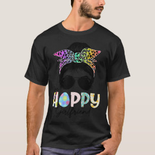 One Hoppy Girlfriend Leopard Messy Bun Easter Day T-Shirt